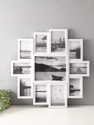 Фоторамка - коллаж на 11 фото 10×15 см, 13×18 см, 20×25 см «Семейные моменты», пластик, белая, 61.5×60 см