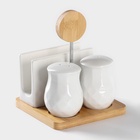 УЦЕНКА Набор для специй на дерев подставке 3 пред «Bella Tenero» солонка, перечница, салфетница 3408 10989845