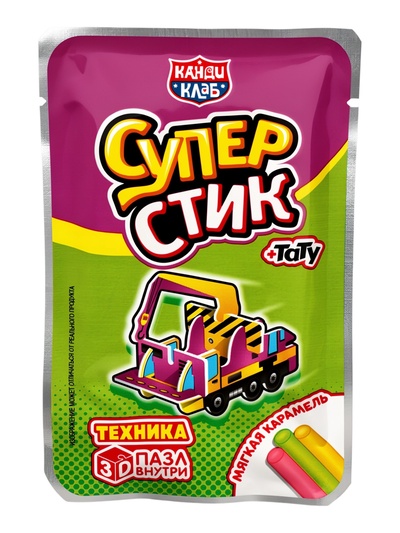 Мягкая карамель «Супер Стик с 3D пазлом», с игрушкой и татуировкой, 5 г