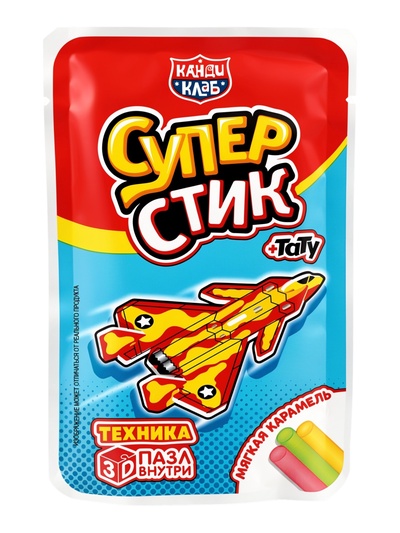 Мягкая карамель «Супер Стик с 3D пазлом», с игрушкой и татуировкой, 5 г