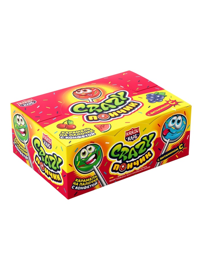 Карамель на палочке «Crazy Пончик», с конфетой, ассорти, 10 г - Фото 1