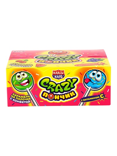 Карамель на палочке «Crazy Пончик», с конфетой, ассорти, 10 г