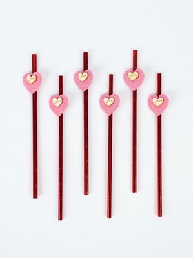 Трубочки для коктейлей «Сердце», красные, 6 шт