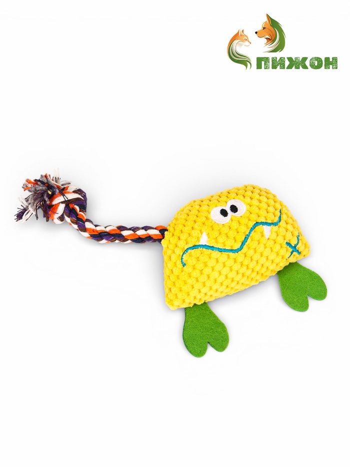 Мягкая игрушка для собак «Монстрик с канатом», 23 см, с пищалкой, жёлтая