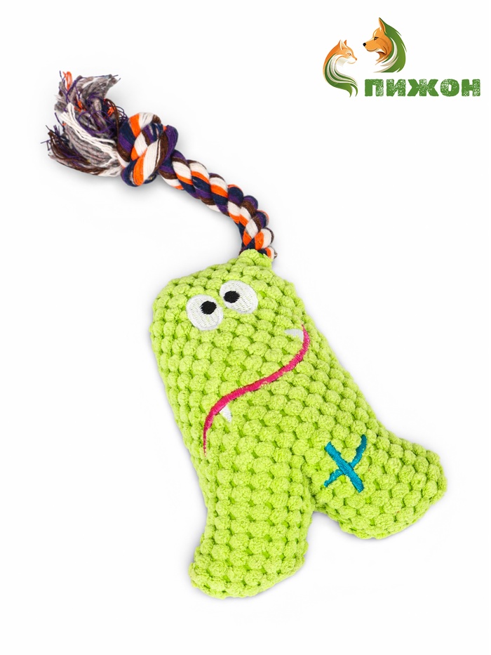 Мягкая игрушка для собак «Монстрик с канатом», 23 см, с пищалкой, зелёная - Фото 1