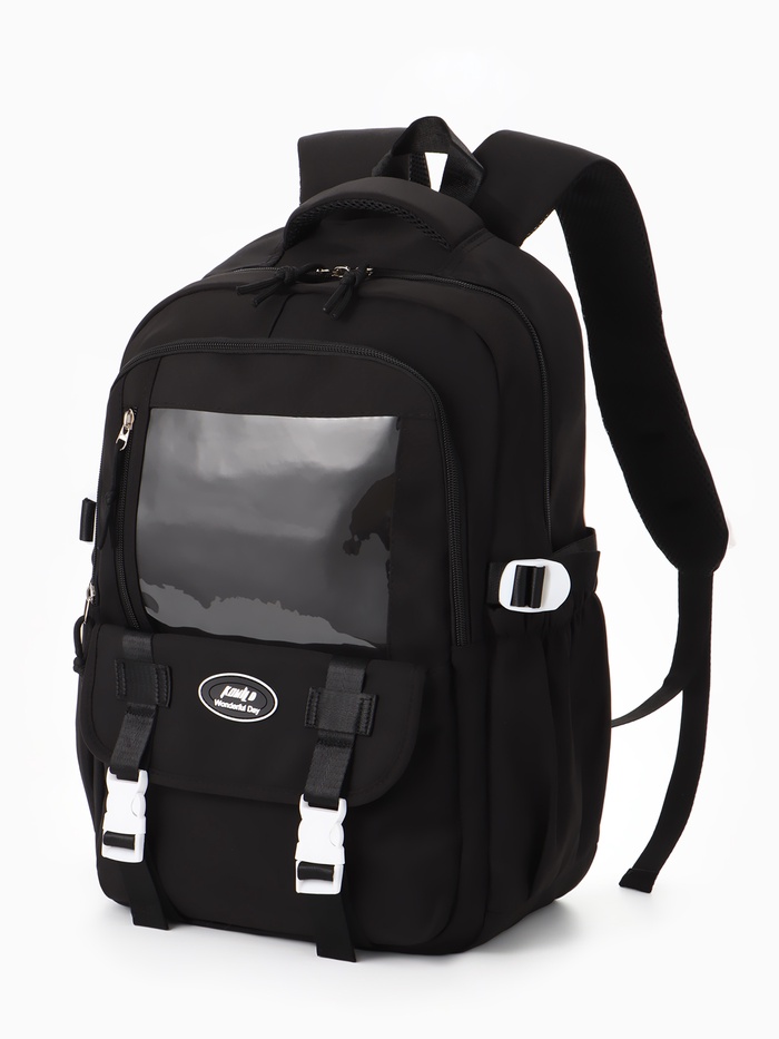 Рюкзак школьный, однотонный, 2 отделения, 5 карманов, 30×13×44 см, чёрный - Фото 1