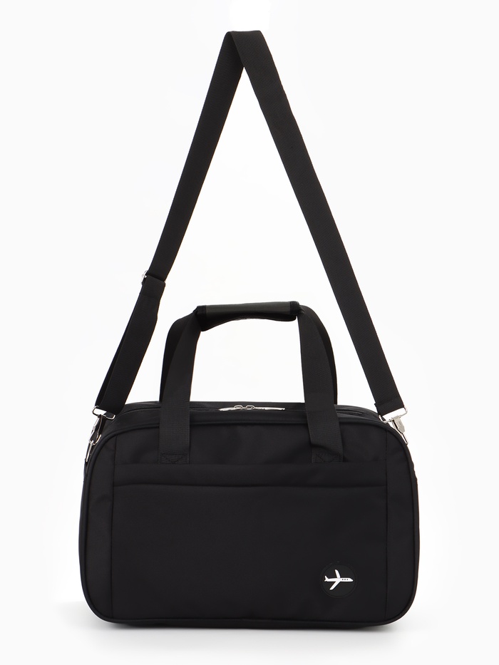 Сумка дорожная, однотонная, наружный карман, регулирующийся ремень, 39×20×25 см, чёрная