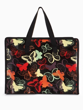 Сумка хозяйственная «Бабочки», на молнии, 40×15×30 см, чёрная
