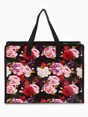 Сумка хозяйственная «Цветы», на молнии, 40×15×30 см, чёрная