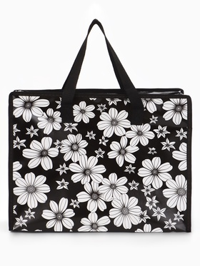 Сумка хозяйственная «Ромашки», на молнии, 40×15×30 см, чёрная