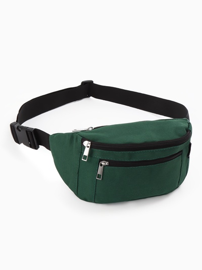 Сумка поясная, на молнии, 34×6×12 см, зелёная