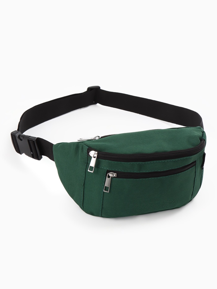 Сумка поясная, на молнии, 34×6×12 см, зелёная - Фото 1