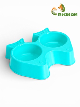 Миска двойная «Рыбы», 2×250 мл, фигурная, пластик, голубая  (артикул 10951629)  большой выбор товаров оптом и в розницу по низким ценам с доставкой