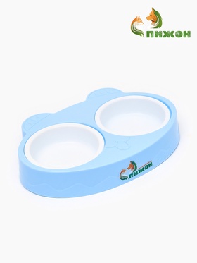 Миска пластиковая двойная "Киса" 2 х 160 мл, голубая