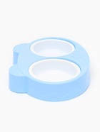 Миска пластиковая двойная "Киса" 2 х 160 мл, голубая - фото 69175183