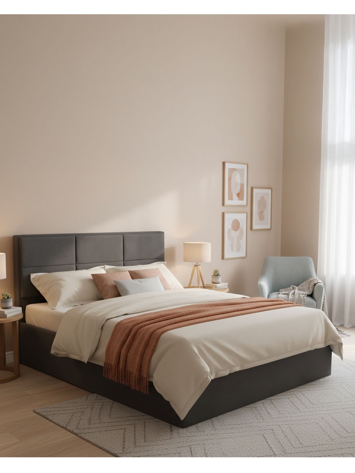 Кровать двуспальная «Агата», с подъёмным механизмом, 1600×2000 мм, велюр, цвет графит - Фото 1