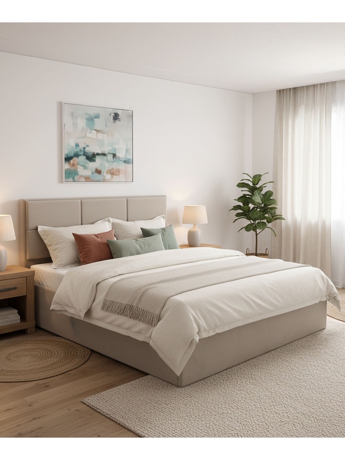 Кровать двуспальная «Агата», с подъёмным механизмом, 1600×2000 мм, велюр, цвет бежевый - Фото 1