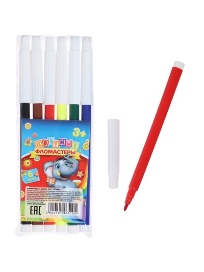 УЦЕНКА Фломастеры 6 цветов в PVC пакете невентилируемый колпачок