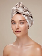 Чалма - тюрбан для волос MINAKU, 25×68 см, тенсель, бежевая - Фото 1