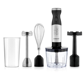 Блендер погружной BRAYER 1244BR, 800 Вт, 4 насадки, стакан 700 мл, чаша 500 мл, черный