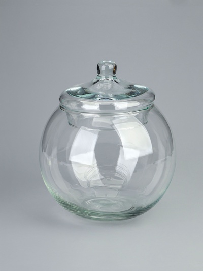 УЦЕНКА Ваза "Шаровая" 5л с крышкой горл.d-16, 20х23 см (без крышки h-17см) прозрачная