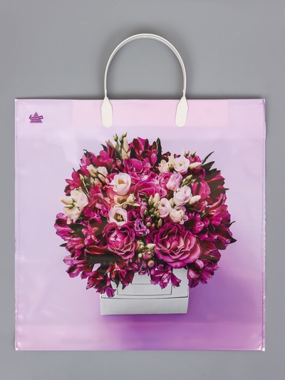 Пакет подарочный «Лиловый букетик» полиэтиленовый с пластиковой ручкой, 35×36 см 85 мкм