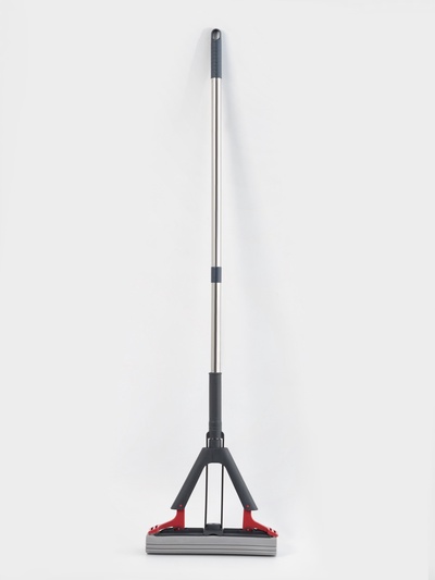 Швабра PVA со складным отжимом, стальной 2-х секционный черенок, высота 115 см, чёрно-красная