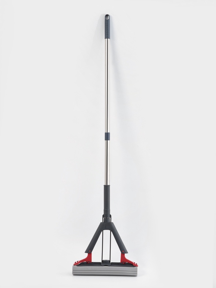 Швабра PVA со складным отжимом, стальной 2-х секционный черенок, высота 115 см, чёрно-красная - Фото 1