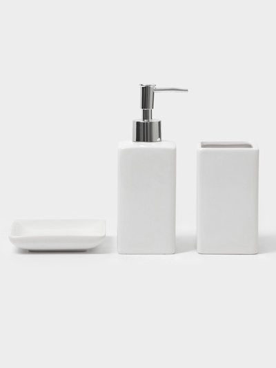 УЦЕНКА Набор для ванной «Лодж», 3 предмета (мыльница, дозатор для мыла, стакан), белая