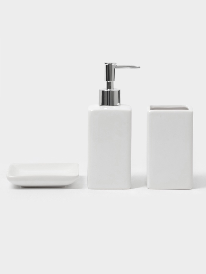 УЦЕНКА Набор для ванной «Лодж», 3 предмета (мыльница, дозатор для мыла, стакан), белая - Фото 1