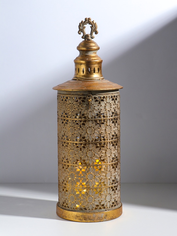 Подсвечник на 1 свечу «Фонарь. Ромашки», металл под золото, d=14 см, 19×19×54.5 см - Фото 1