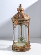 Подсвечник на 1 свечу «Фонарь. Перья», металл под медь с белой патиной, d=12.5 см, 18×18×42 см  (артикул 10962075)  большой выбор товаров оптом и в розницу по низким ценам с доставкой