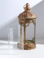 Подсвечник на 1 свечу «Фонарь. Перья», металл под медь с белой патиной, d=12.5 см, 18×18×42 см  (артикул 10962075)  большой выбор товаров оптом и в розницу по низким ценам с доставкой