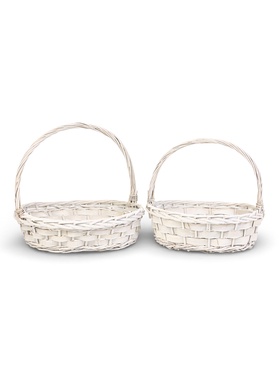 Корзина плетёная для хранения Alba, с ручкой, белая, набор 2 шт.