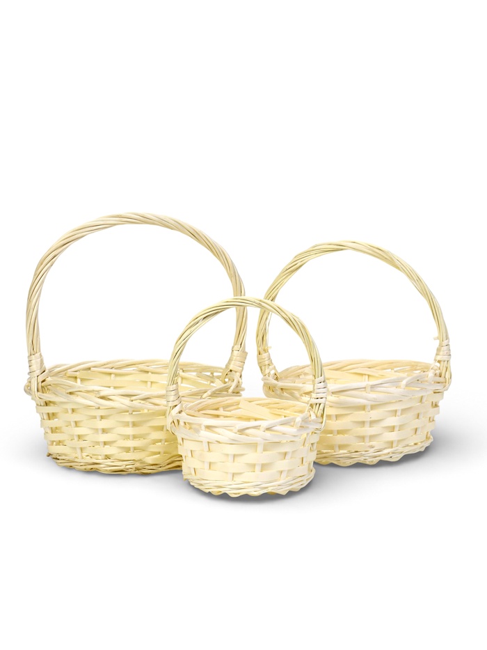 Корзина плетёная для хранения Rama, с ручкой, бежевая, набор 3 шт. - Фото 1