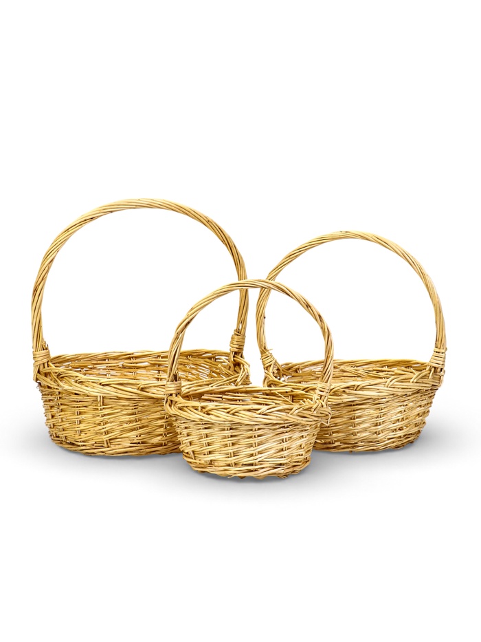 Корзина плетёная для хранения Fibre, с ручкой, бежевая, набор 3 шт. - Фото 1