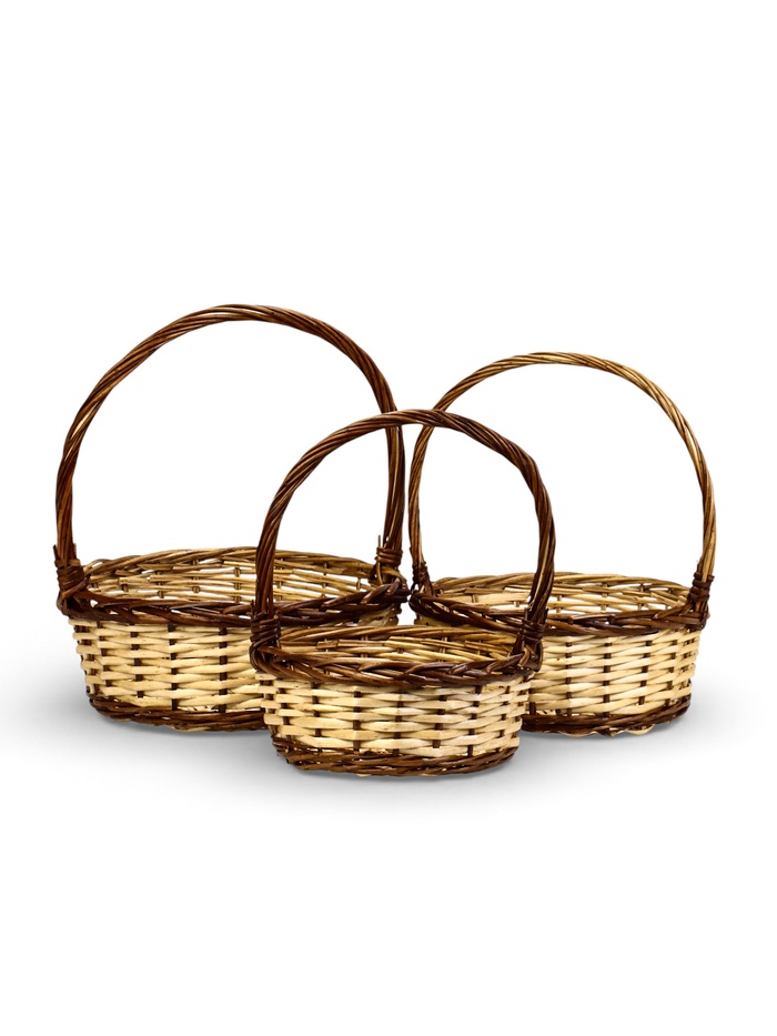Корзина плетёная для хранения Avana, с ручкой, бежево-коричневая, набор 3 шт. - Фото 1