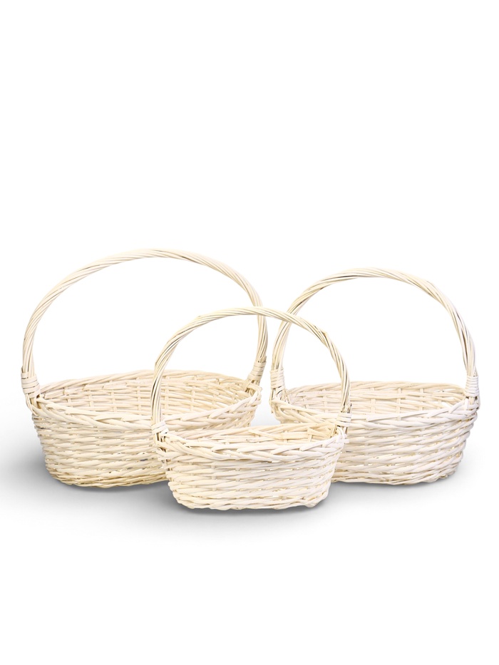 Корзина плетёная для хранения Tenda, с ручкой, белая, набор 3 шт. - Фото 1