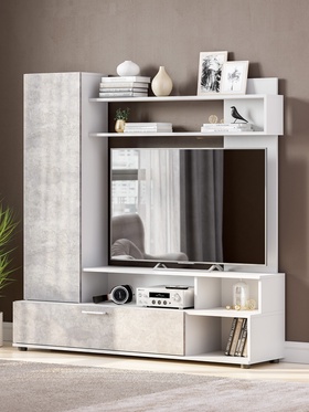 Гостиная МГС9, 1500х380х1535, Белый/Цемент светлый  (артикул 10976478)  большой выбор товаров оптом и в розницу по низким ценам с доставкой