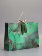 Пакет подарочный ламинированный «Мрамор», зеленый с бантиком, 43×32×14 см  (артикул 10935057)  большой выбор товаров оптом и в розницу по низким ценам с доставкой