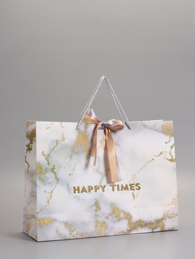 Пакет подарочный ламинированный «Мрамор», белый, с бантиком, 43×32×14 см