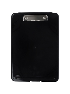 Планшет с прижимом формат А4 пластик черный, с коробкой для хранения бумаг