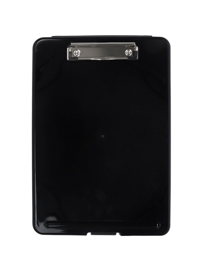 Планшет с прижимом формат А4 пластик черный, с коробкой для хранения бумаг