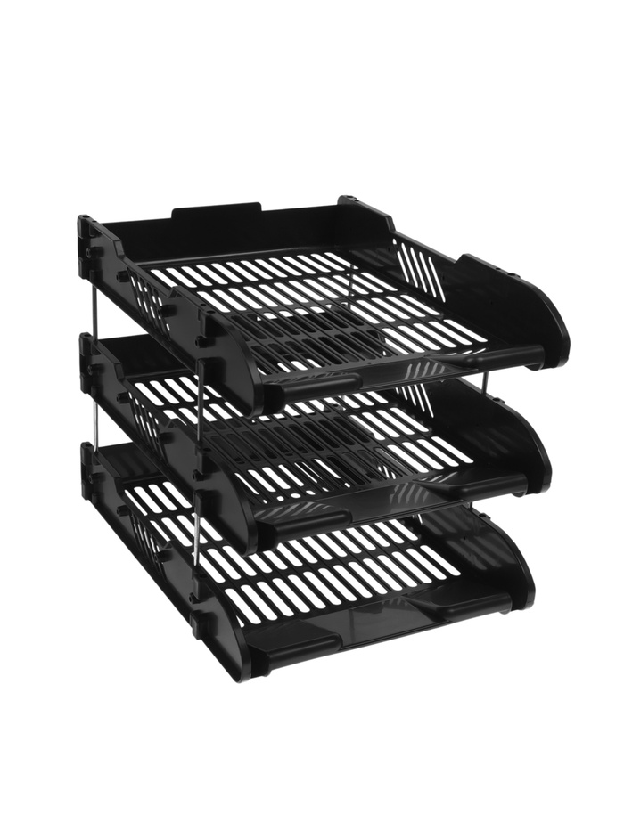 Набор лотков для бумаг, 3 штуки, горизонтальные, на металлических стержнях, чёрные - Фото 1