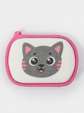 Мочалка детская для купания Доляна «Кошечка», 12×8 см, розовая