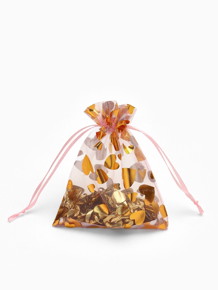 Набор мешочков подарочных 100 шт. «Сердечки», 10×12 см, розовый с золотом - Фото 1