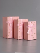 Набор подарочных коробок 3 в 1, прямоугольные, розовый с золотыми сердечками, 23×16×9.5; 21×14×8; 19×12×6.5 см  (артикул 10958763)  большой выбор товаров оптом и в розницу по низким ценам с доставкой