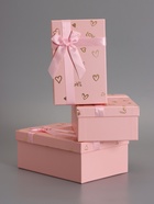 Набор подарочных коробок 3 в 1, прямоугольные, розовый с золотыми сердечками, 23×16×9.5; 21×14×8; 19×12×6.5 см  (артикул 10958763)  большой выбор товаров оптом и в розницу по низким ценам с доставкой