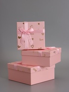 Наборк подарочных коробок 3 в 1, квадратные, розовый с золотыми сердечками, 19×19×9.8 17×17×8.0 15×15×6.5 см  (артикул 10958784)  большой выбор товаров оптом и в розницу по низким ценам с доставкой