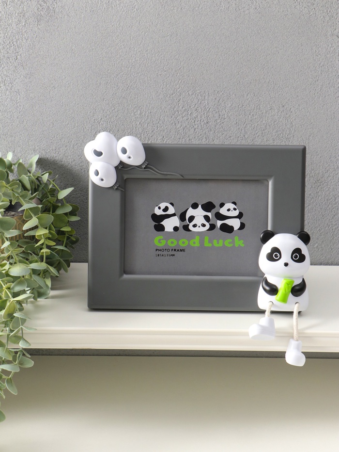 Фоторамка для фото 13×18 см «Пандочка с бамбуком», пластик, серый, горизонталь, 3.5×24.5×19 см - Фото 1